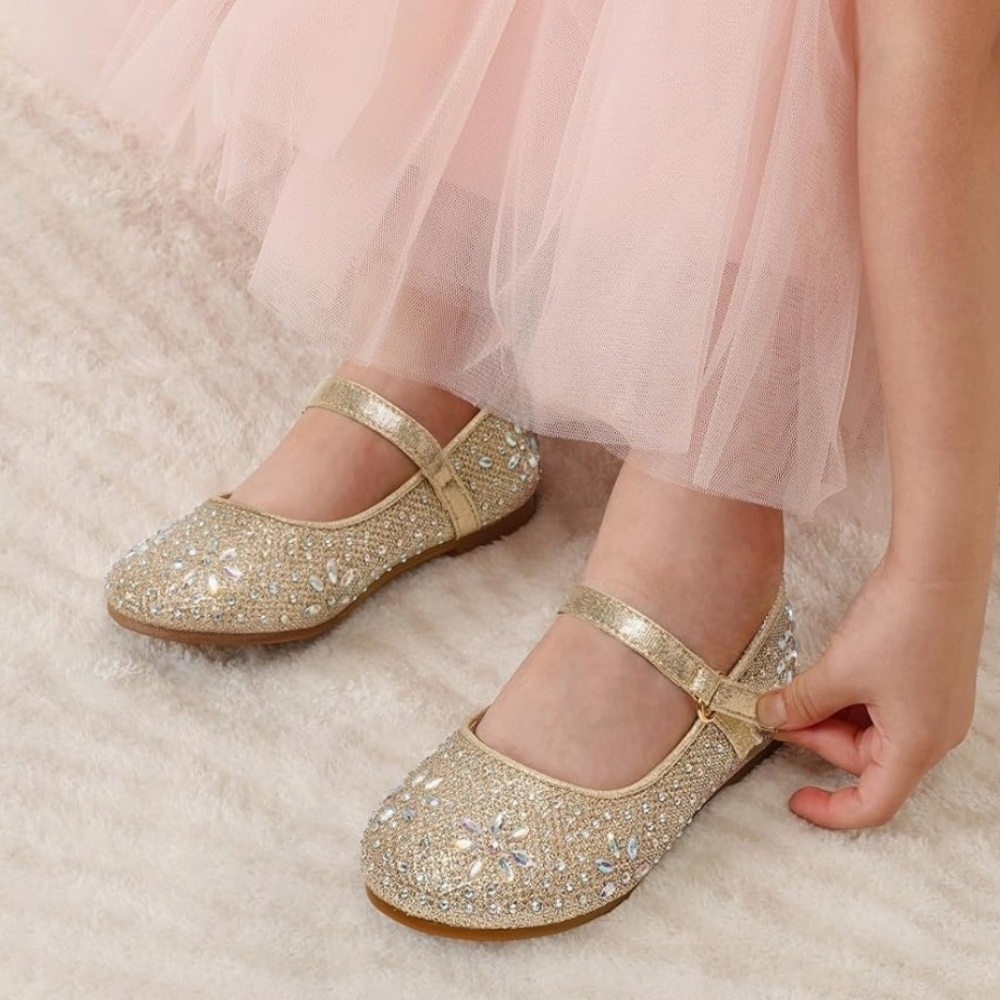 Dream Pairs Glittering Gold  Mary Jane Style Kids Dress Shoes Size 10